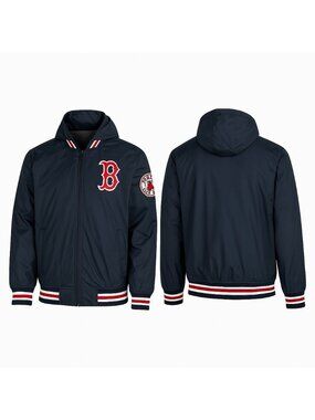 Boston Red Sox Mens XL Navy Hooded Windbreaker Jacket JH Design MLB Zip-Up NWT